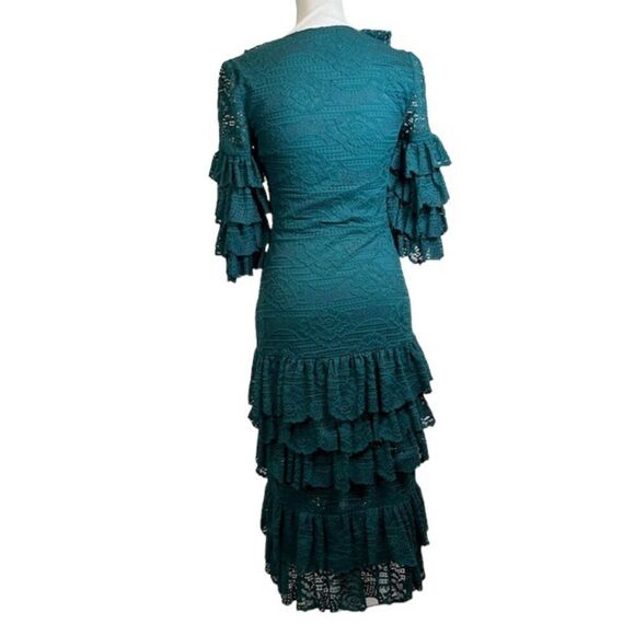 Saylor Emerald Lace Millie Midi Dress Tiered Lace Zipper Back Lined Size XS - Picture 5 of 14